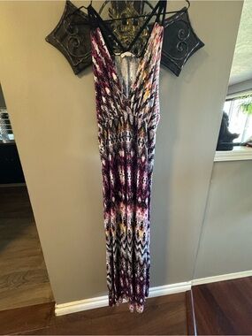 Women’s Printed V-Neck Maxi Dress - Purple Multicolor